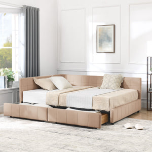 Mid-Century Storage Upholstered Tufted Bed Frame With Backrest And Armrests
