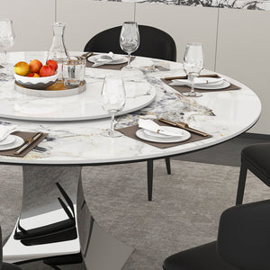 Round Dining Table & 6 Chairs Set - Silver