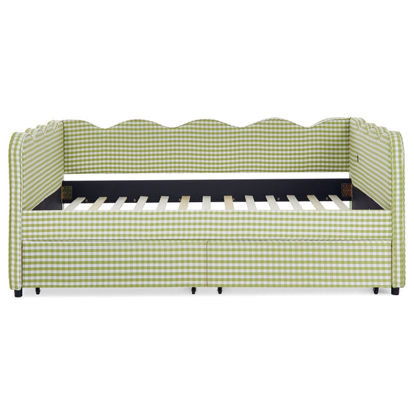 Gingham Daybed & USB Charging Port, Wave-Shaped Design