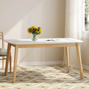 Dining Table With Splayed Rubberwood Legs & Faux Wood Tabletop, - White Oak
