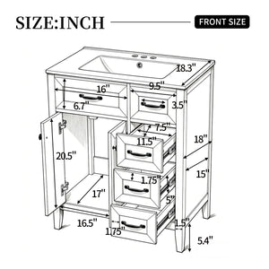 Bathroom Vanity With Sink, Freestanding Design, Soft Close Doors & Drawers - White