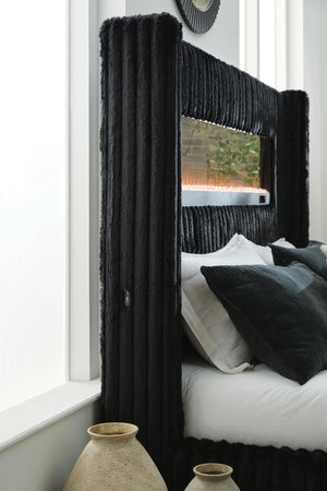 Tayleena - Upholstered Bed With Fireplace And Wireless Audio