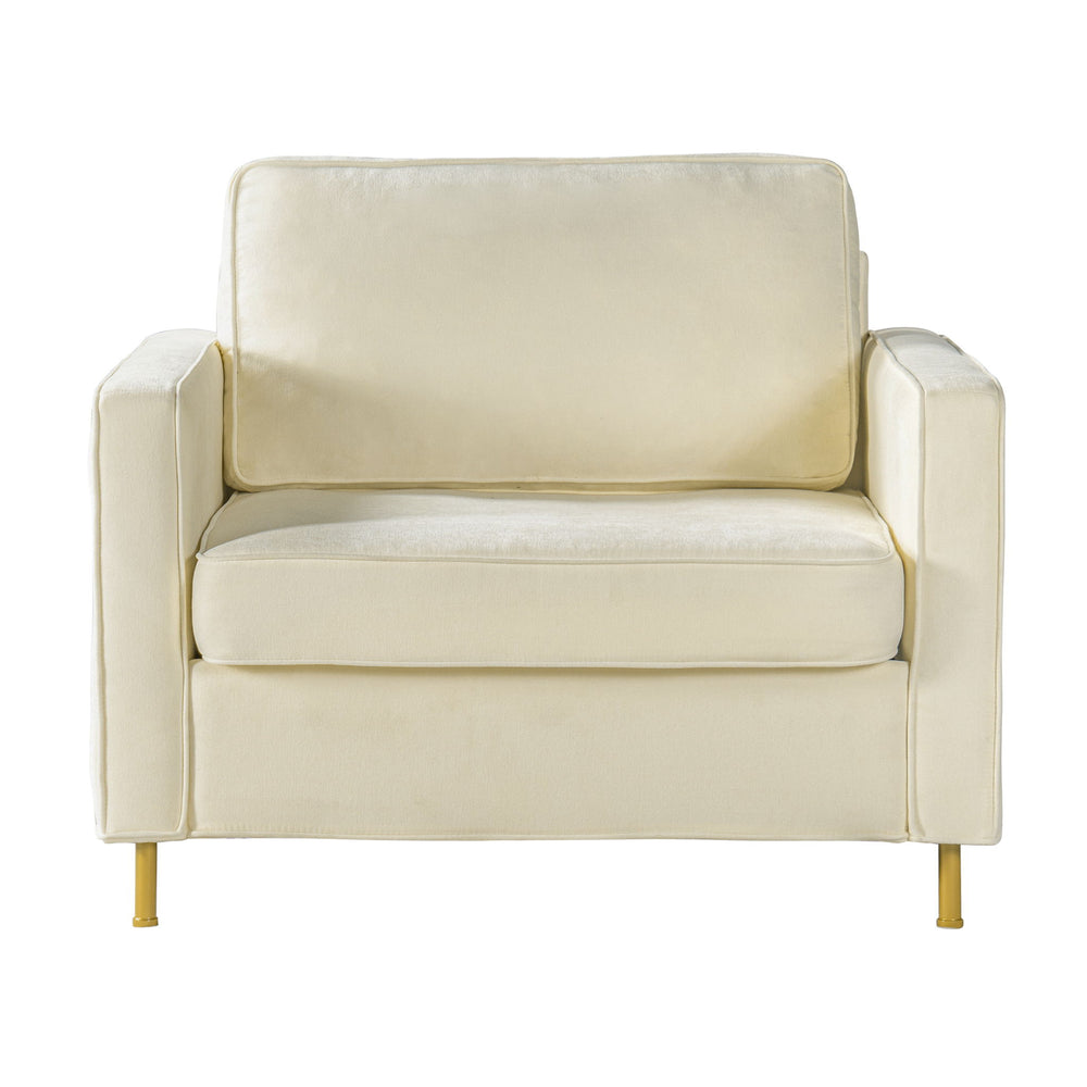 Accent Chair Upholstered Single Sofa With Square Arms, Sewn Pillow Back For Living Room