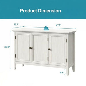 3 Door Buffet Cabinet With Adjustable Shelves - Matte White / Grayish