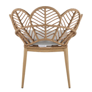 Kirk - Outdoor Wicker Peacock Shape Papasan Style Chair, Teak Finished Leg (Set of 2) - Beige / Light Brown / Light Teak