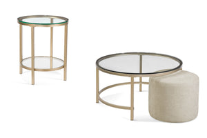Anderson - Round Cocktail Table With Ottoman - Antique Gold