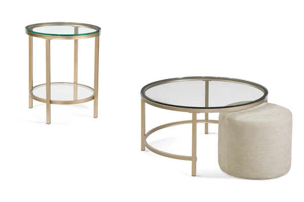 Anderson - Round Cocktail Table With Ottoman - Antique Gold
