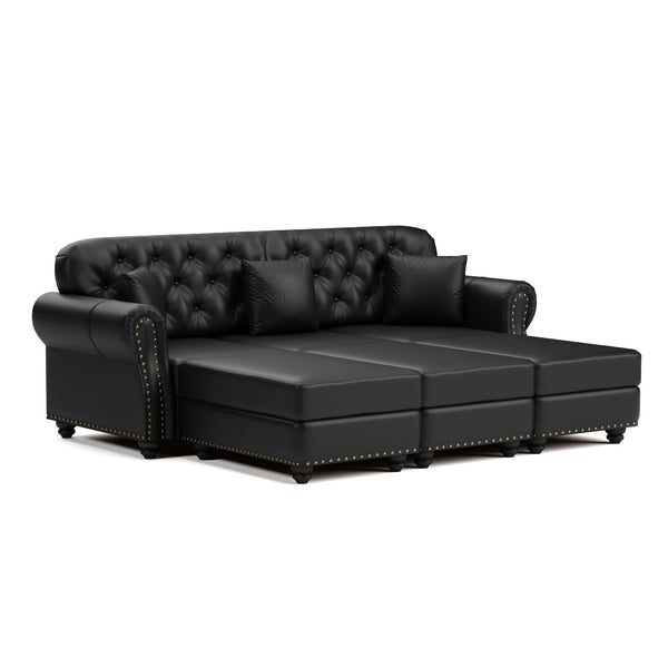 Upholstered Sofa With Nailhead Trim, Rolled Armrests With Ottoman