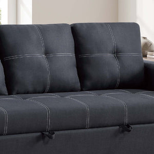 Sectional Sofa Pull Out Bed Upholstered Tufted Convertible Couch - Black