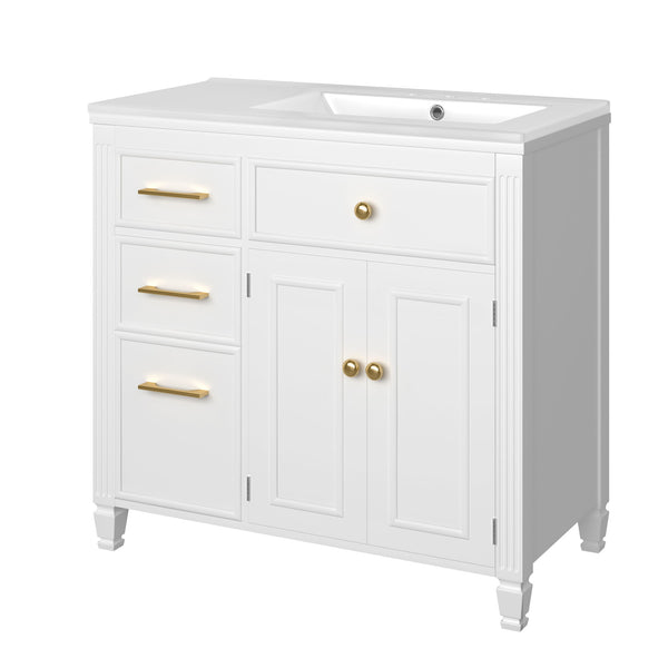 Bathroom Vanity With Sink, 1 Tip Out Drawer, 3 Side Drawers, Adjustable Shelf