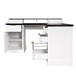 Fluted L-Shaped Desk With Charging Station & Storage Cabinet