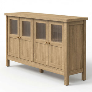 Buffet Cabinet With 4 Doors, Adjustable Shelves Handles - Natural