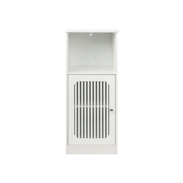 Louvered Door Bathroom Low Cabinet With Multi Layer Storage - White