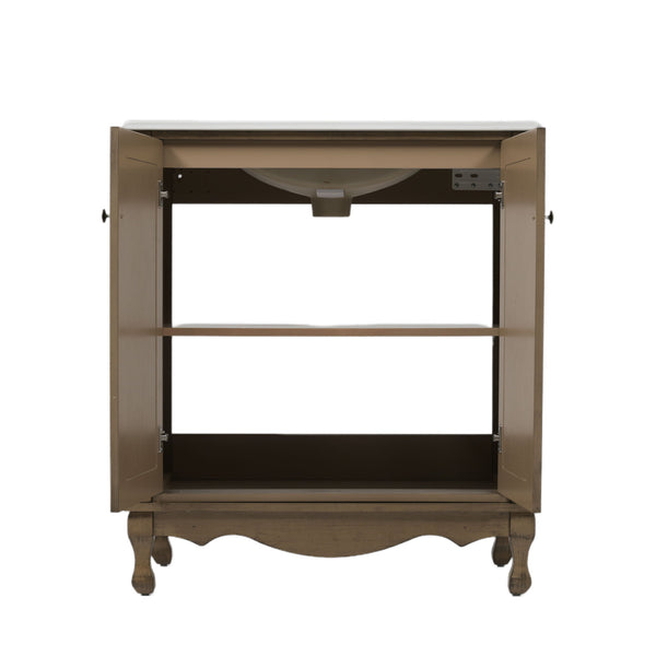 Vintage Bathroom Vanity With Ceramic Sink, Adjustable Shelves