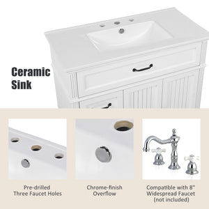 Bathroom Vanity With Sink, 2 Door Storage With Soft Closing Hinges - White