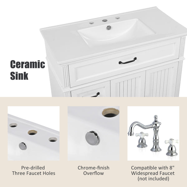 Bathroom Vanity With Sink, 2 Doors 2 Drawers, Freestanding Design
