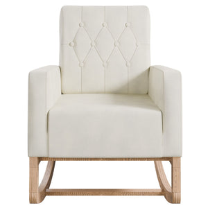 Rocker Chair With Tufted Back - Beige / Ivory