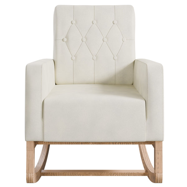 Rocker Chair With Tufted Back - Beige / Ivory