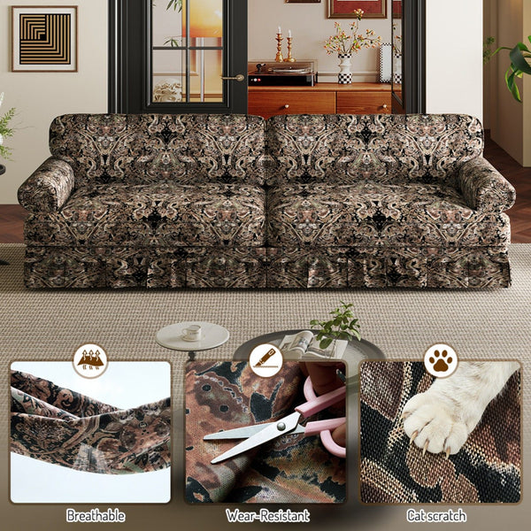 Luxuriously Comfortable Cloud Couch With Elegant Rolled Arms & Pleated Skirt Design