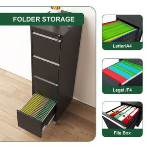 Drawer Metal Locking Vertical File Cabinet With Wheels Heavy Duty Lockable Storage