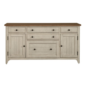 Farmhouse Reimagined - Door Credenza - Antique White / Chestnut Tops