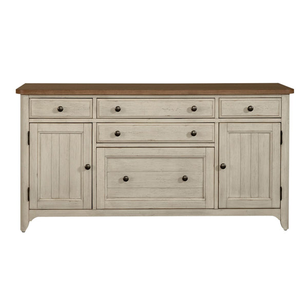 Farmhouse Reimagined - Door Credenza - Antique White / Chestnut Tops