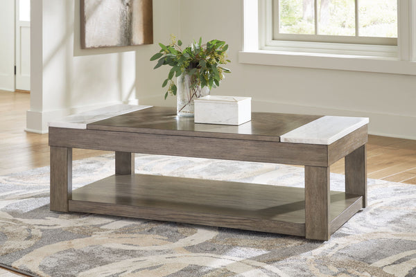 Loyaska - Lift Top Cocktail Table - Grayish Brown / White