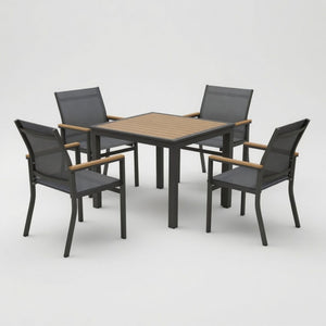 Gray Aluminum Patio Dining Set With Textilene Chairs, 5 Piece All Weather Outdoor Table And Chair Set For Patio, Porch, Garden