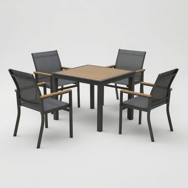 Gray Aluminum Patio Dining Set With Textilene Chairs, 5 Piece All Weather Outdoor Table And Chair Set For Patio, Porch, Garden