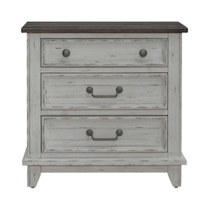 River Place - 3 Drawer Nightstand With Charging Station - Riverstone White & Tobacco