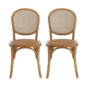 Oval Dining Table Set With 4 Birch Rattan Chairs - Brown / Light Brown