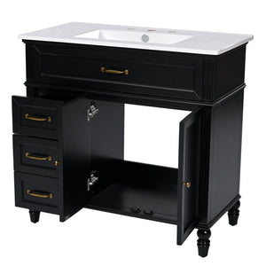 Bathroom Vanity With Sink, 2 Doors 2 Drawers, Freestanding Design