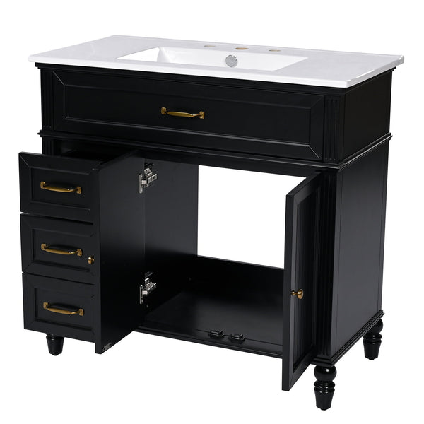 Bathroom Vanity With Sink, 2 Doors 2 Drawers, Freestanding Design