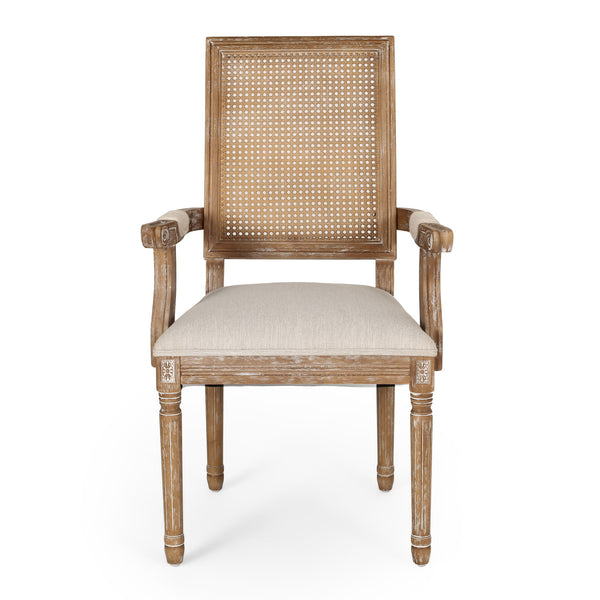 Upholstered Dining Chair With Cane Backrest