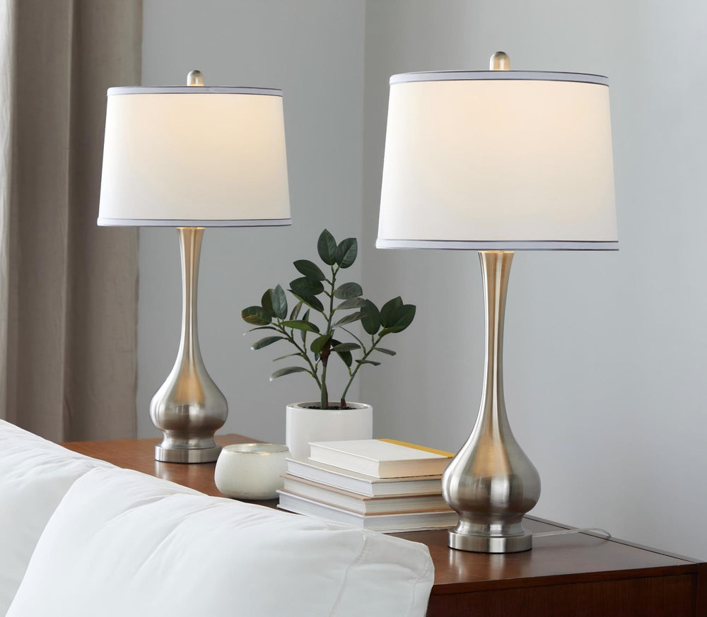 Cairo - Contemporary Table Lamp (Set of 2) - Nickel / White / Silver Trim