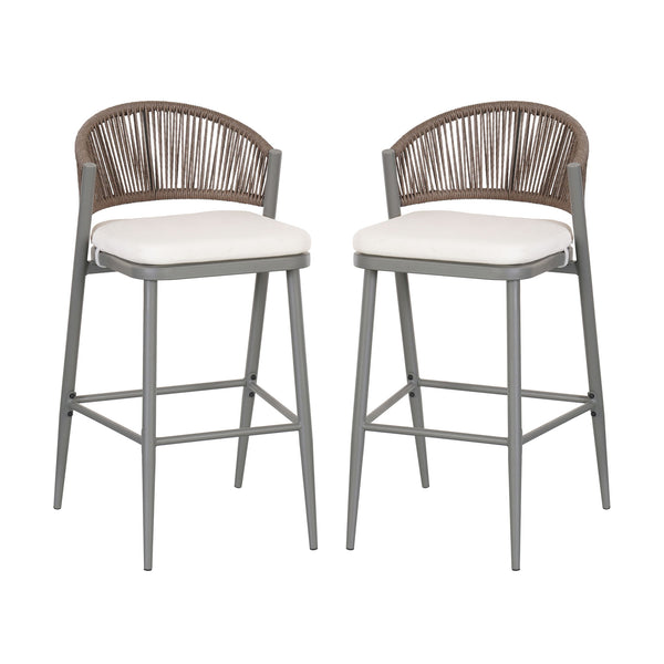 Outdoor Bar Height Metal Frame Counter Stools With Scallop Shaped Backrest & Water Resistant Cushions