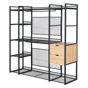 Open Style Wardrobe With Hanging Rails, Shelves And Drawers