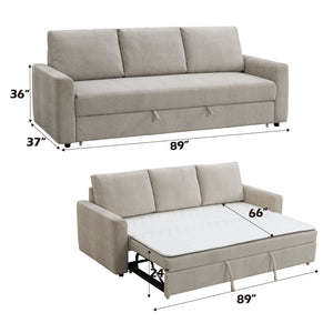Leira - Linen Pull Out Sleeper Sofa - Beige