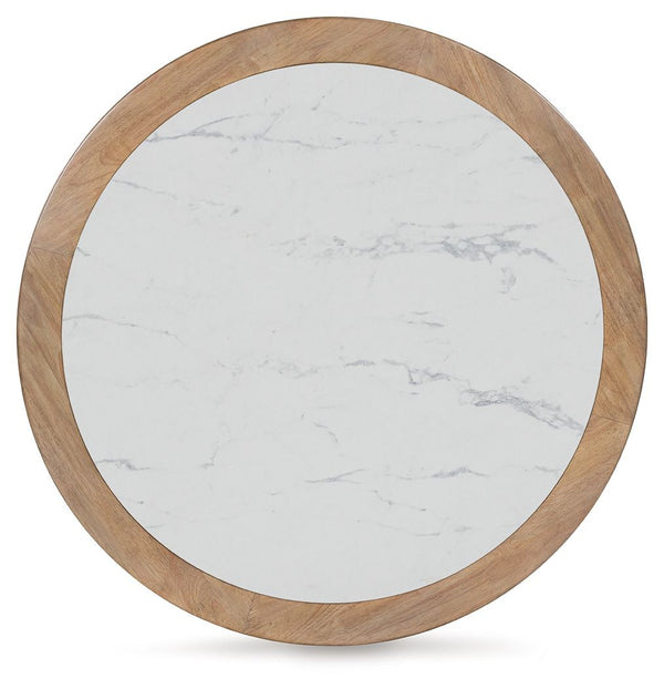 Camdill - Round Cocktail Table - Light Brown / White