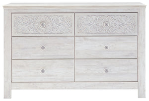 Paxberry - Six Drawer Dresser - Medallion Drawer Pulls - Whitewash
