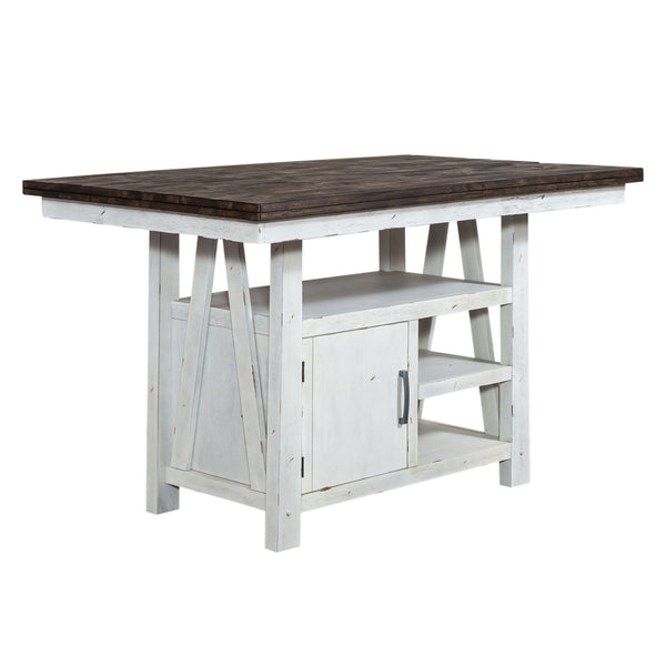 Farmhouse - 5 Piece Gathering Table Set - Two Tone White / Wood Tone