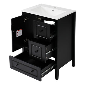 Retro Bathroom Vanity With Sink, Soft Closing Cabinet & Drawers