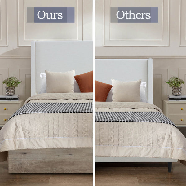 Shelton - Queen Upholstered Wingback Bed With 54" High Headboard - Ivory / Light Gray / Camel Oak