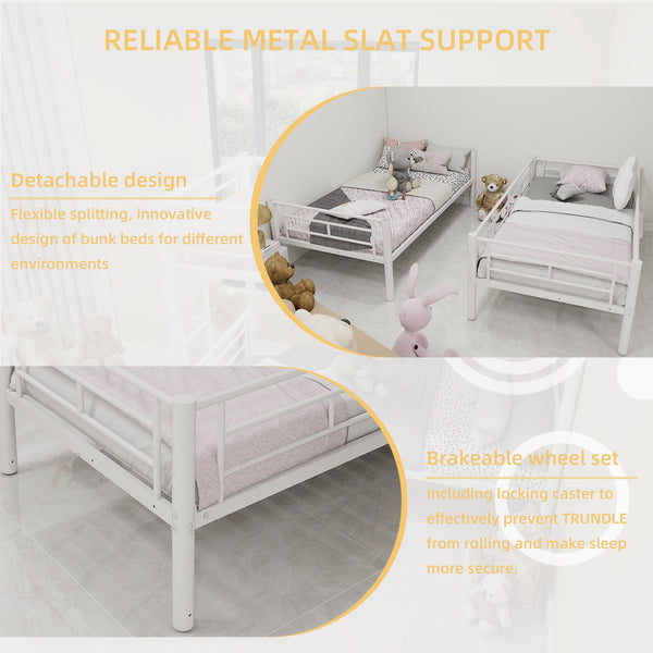Metal Bunk Bed For Kids, Convertible Bedframe With Ladders & Guardrail