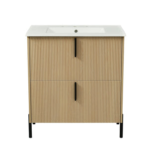 Bathroom Vanity With Ceramic Sink, Fluted Design