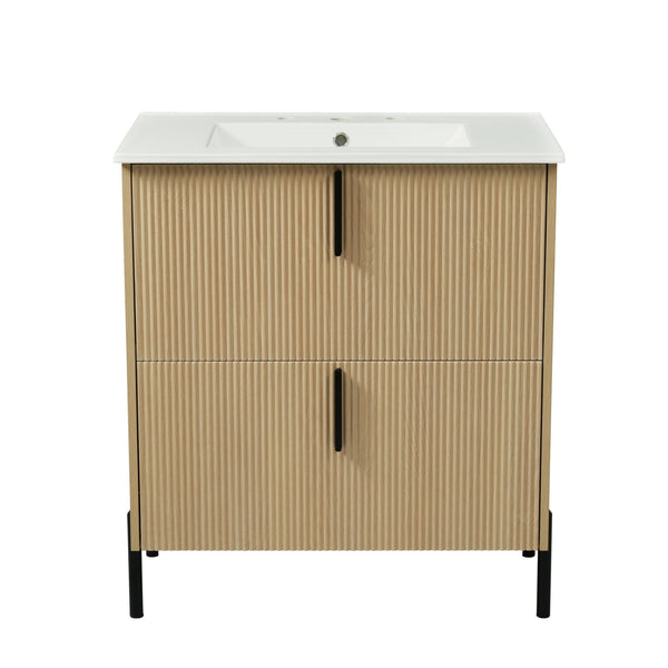 Bathroom Vanity With Ceramic Sink, Fluted Design