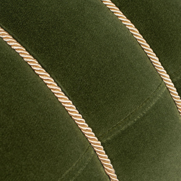 Edward - Round Upholstered Ottoman With Bullion Fringe - Olive Green