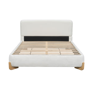 Queen Size Upholstered Bed With 12 Slats Support - White