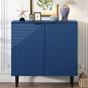 Side Cabinet With Adjustable Shelves And Geometric Door Panels - Navy Blue