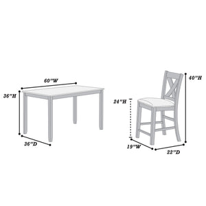 7 Piece Dining Room Furniture, Counter Height Table And 6 Chairs Set - Gray